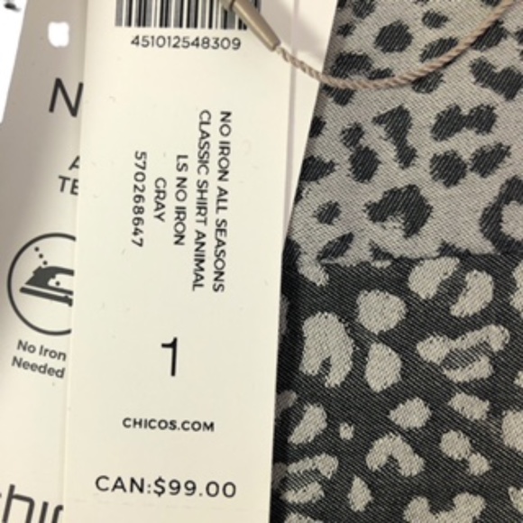 NWT Chico's Animal Print Button Down No Iron Shirt Size 1 - Picture 11 of 12
